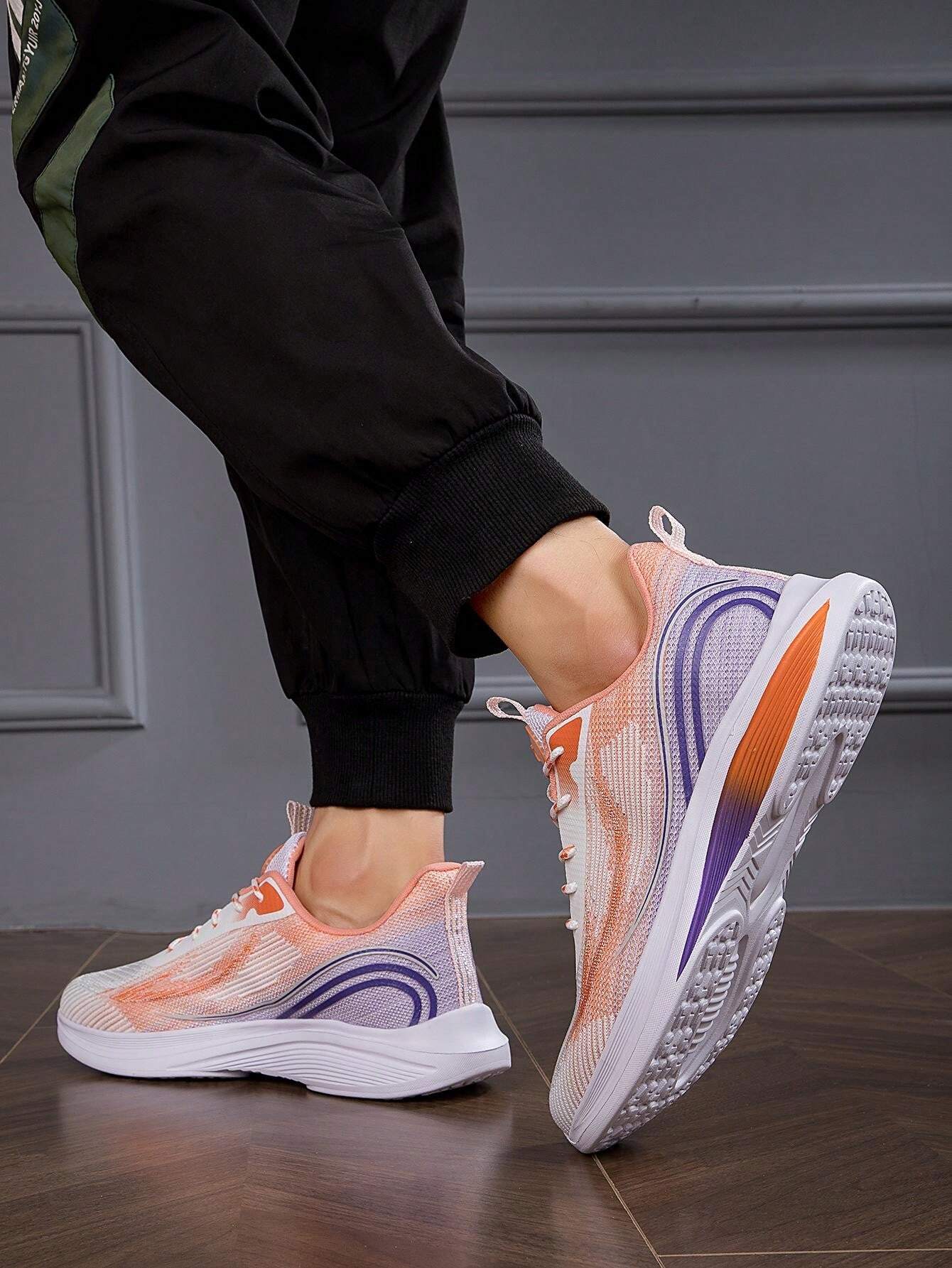 7674 a11-03 Zapatos Deportivos Para Hombres Con Patrón Texturizado A Dos Colores De Tela Transpirable Antideslizante