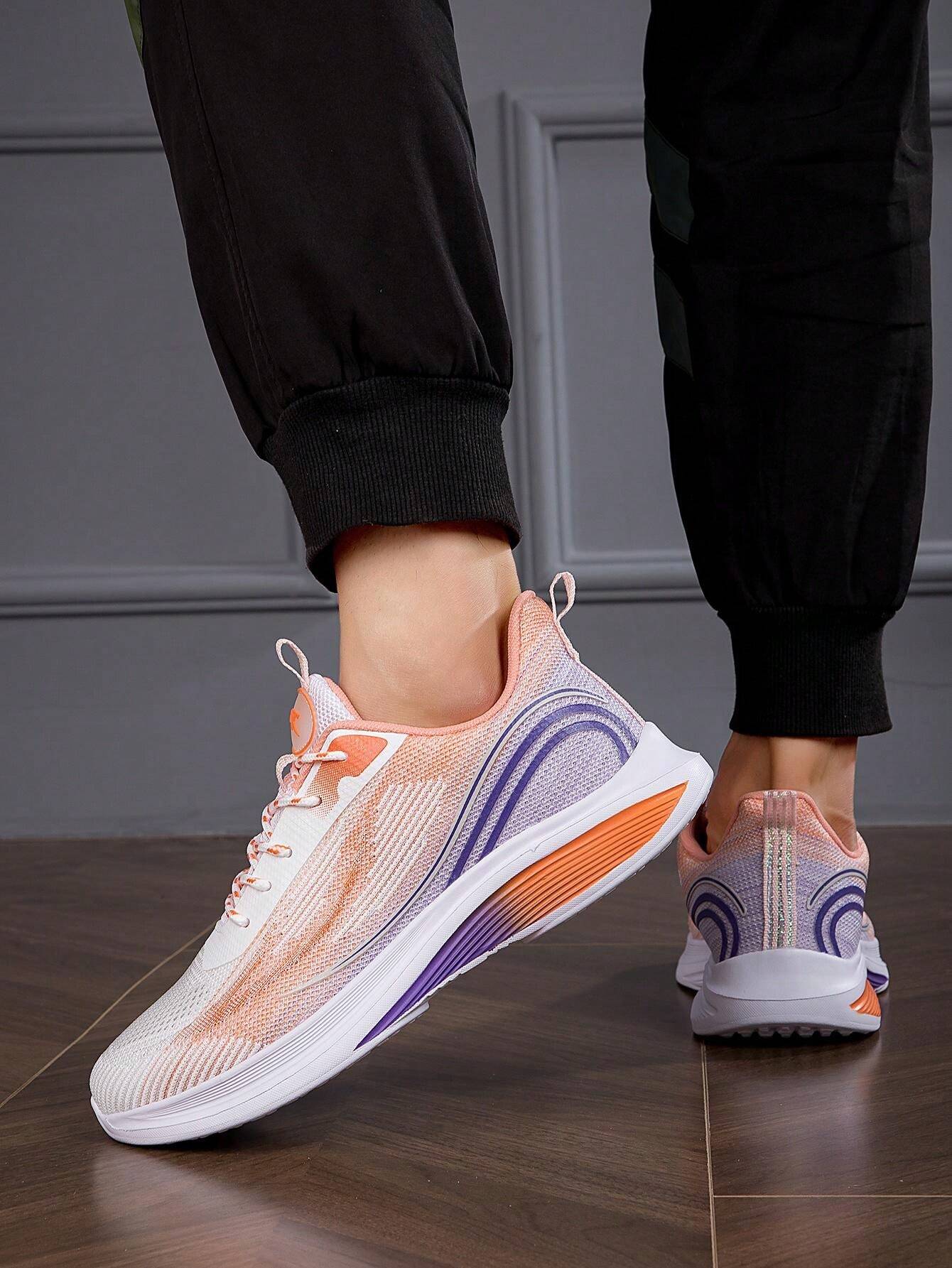 7674 a11-03 Zapatos Deportivos Para Hombres Con Patrón Texturizado A Dos Colores De Tela Transpirable Antideslizante