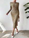 8273 1t-005 Vestido Con Abertura Alta Y Cuello Halter Sin Espalda Con Textura Lisa