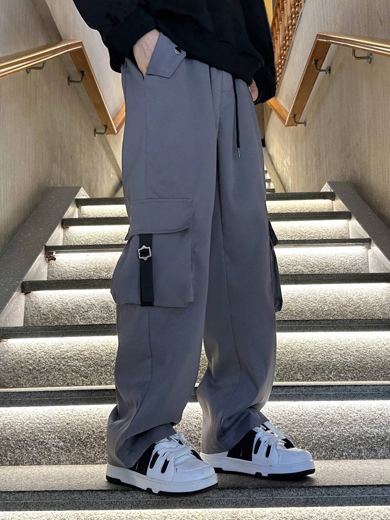 7430 a06-02 Pantalones Cargo De Bolsillo Con Solapa Lateral De Hombre