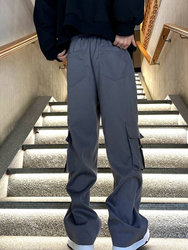 7430 a06-02 Pantalones Cargo De Bolsillo Con Solapa Lateral De Hombre