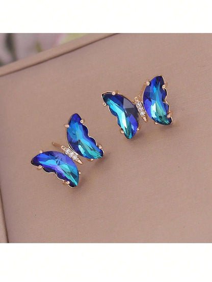 8028 1b-02-05 Par De Aretes De Mariposa Degradados De Nuevo Estilo