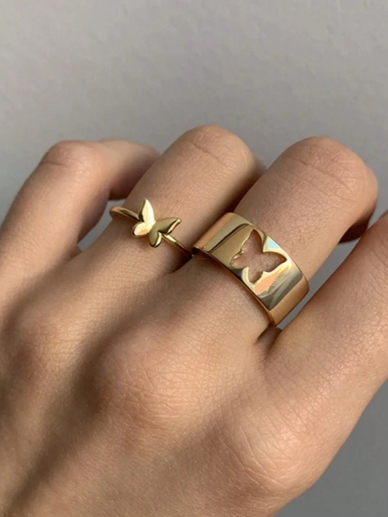 7493 b03-16 Set 2 Piezas Anillos De Forma De Mariposa Simple Y Elegante Para Hombres Y Mujeres