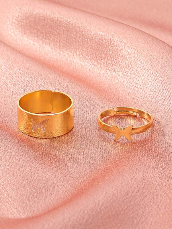 7493 b03-16 Set 2 Piezas Anillos De Forma De Mariposa Simple Y Elegante Para Hombres Y Mujeres