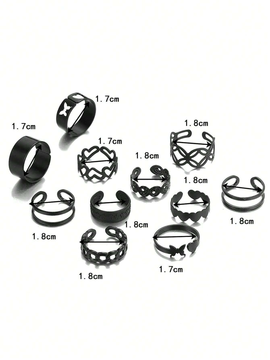 10592 1b-074 Once piezas/set Anillo de moda con corazón y mariposa-