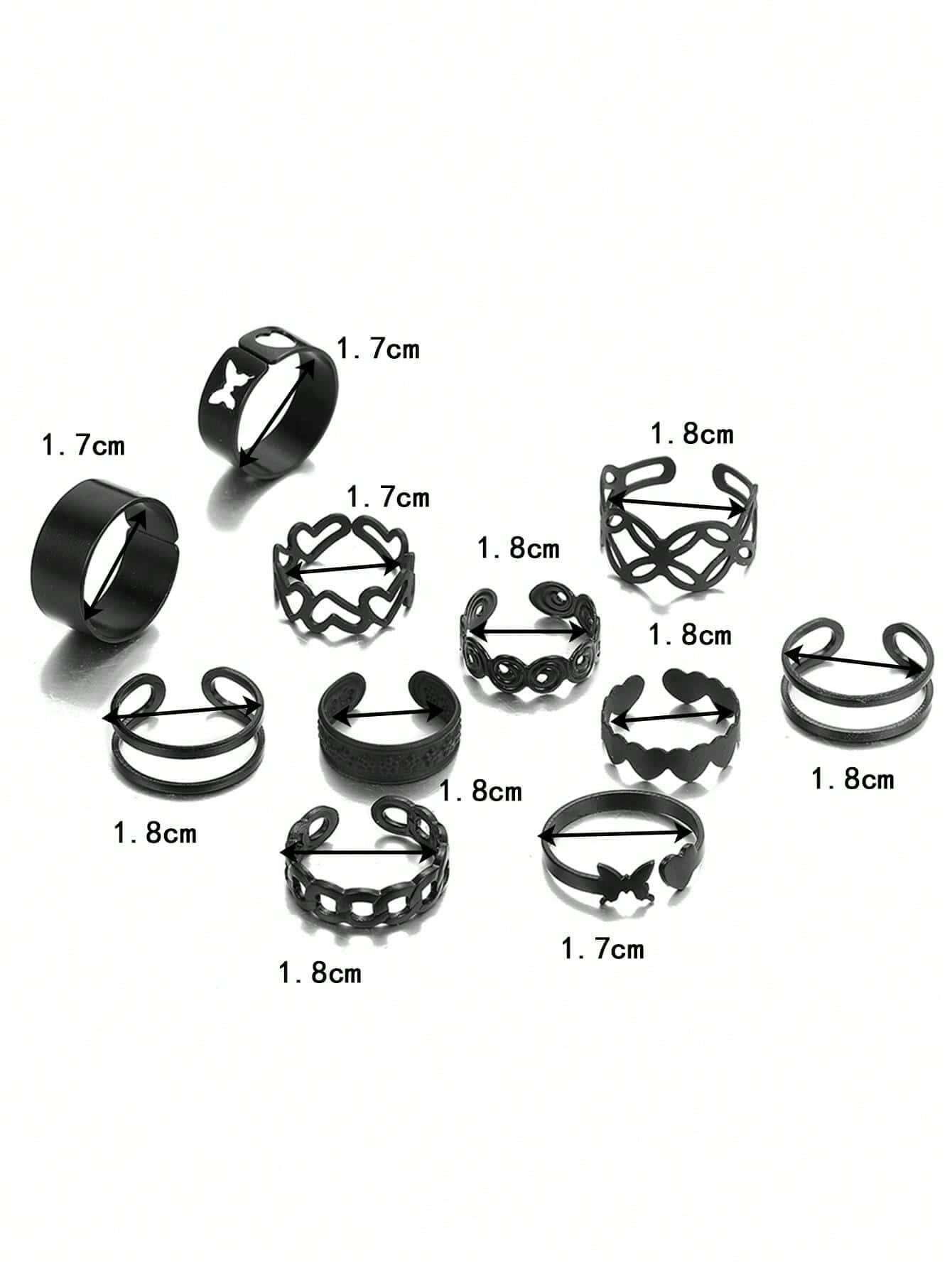 10592 1b-074 Once piezas/set Anillo de moda con corazón y mariposa-