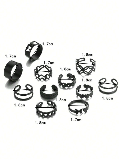 10592 1b-074 Once piezas/set Anillo de moda con corazón y mariposa-