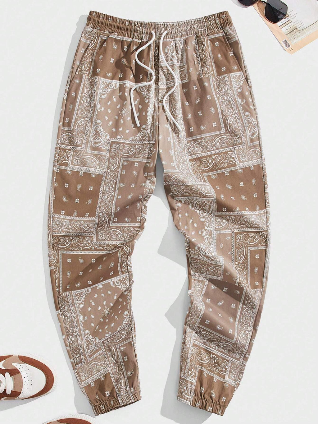 8774 1t-209 Pantalones Tejidos De Pierna Ancha Con Estampado Floral Y Cintura Elástica Para Hombre Con Cordón