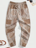 8774 1t-209 Pantalones Tejidos De Pierna Ancha Con Estampado Floral Y Cintura Elástica Para Hombre Con Cordón