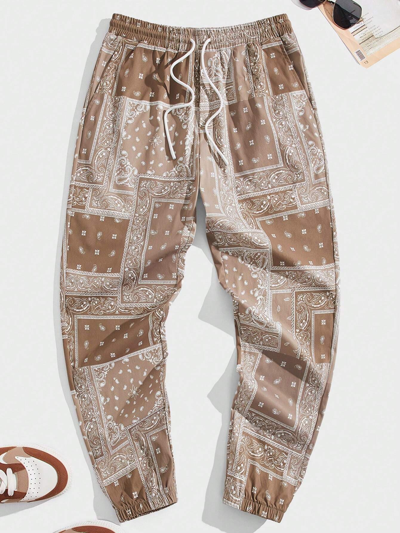 8774 1t-209 Pantalones Tejidos De Pierna Ancha Con Estampado Floral Y Cintura Elástica Para Hombre Con Cordón