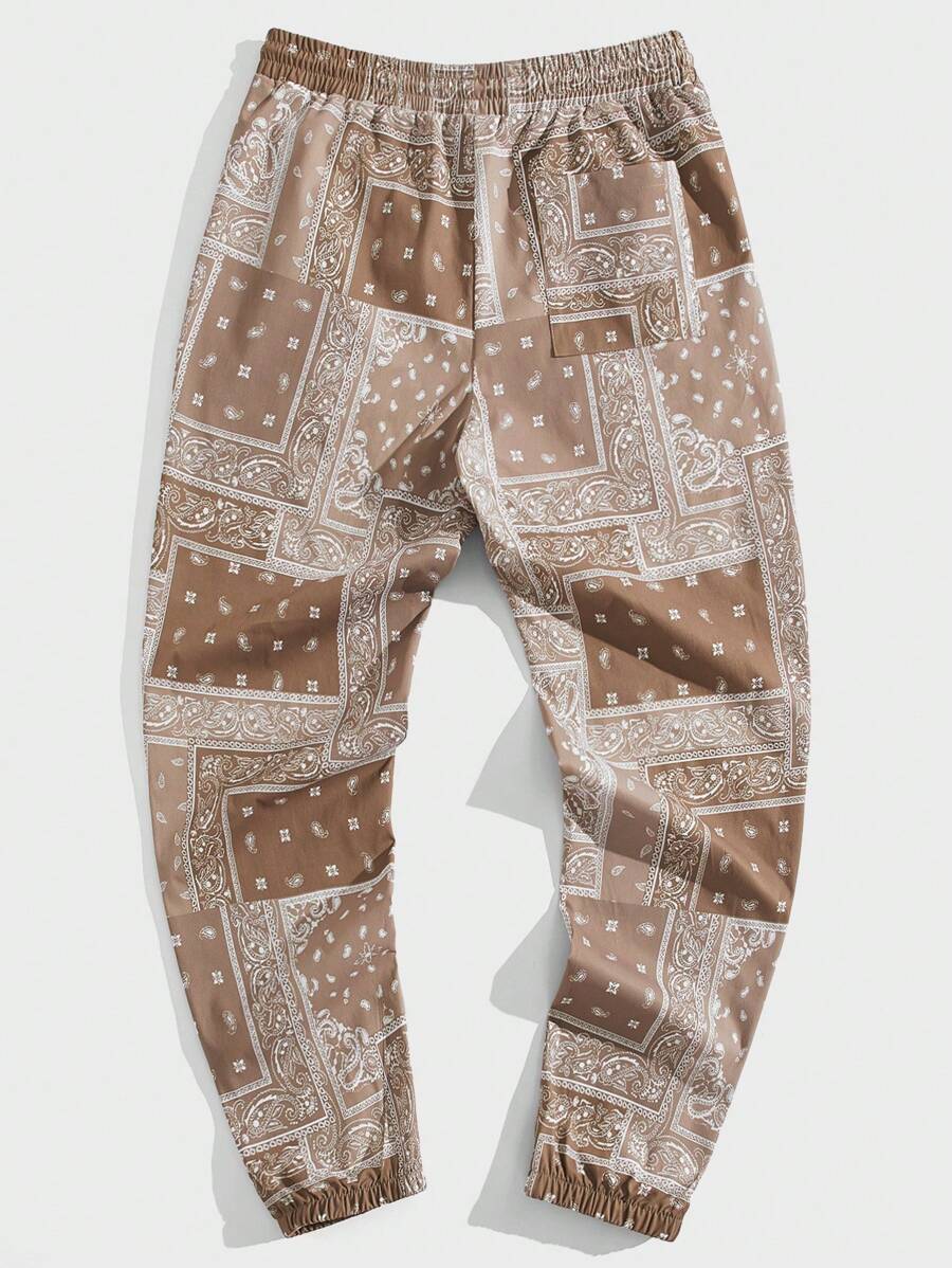 8774 1t-209 Pantalones Tejidos De Pierna Ancha Con Estampado Floral Y Cintura Elástica Para Hombre Con Cordón