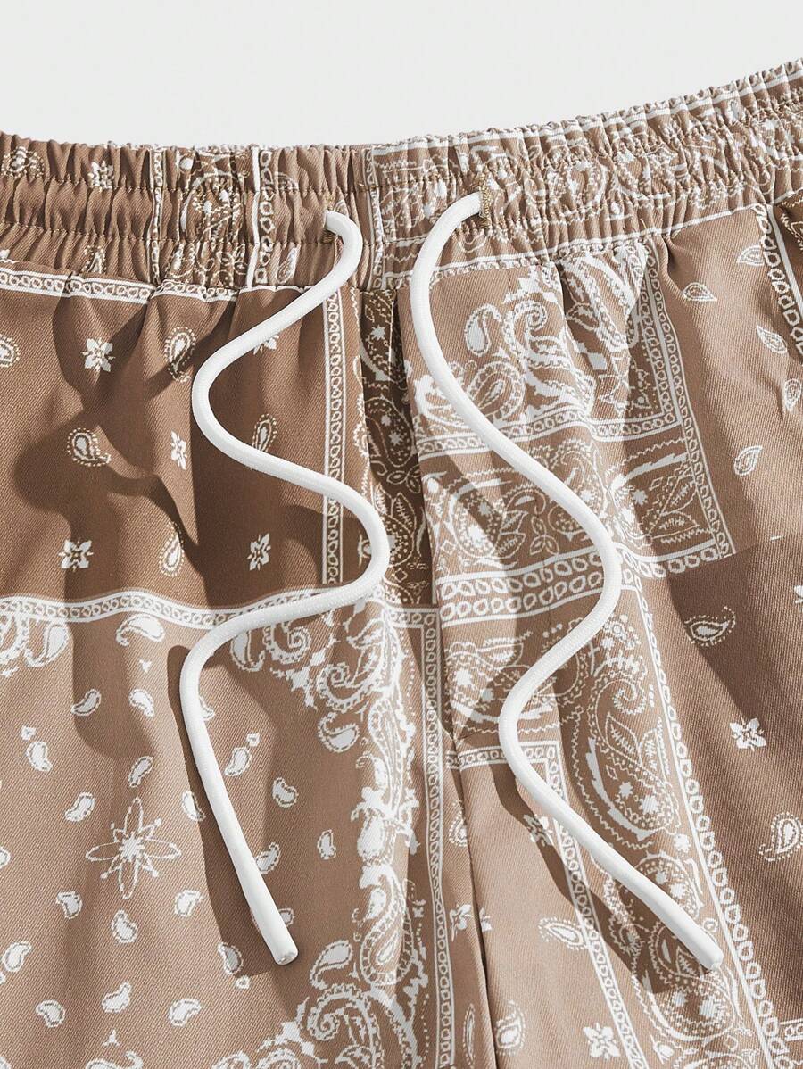 8774 1t-209 Pantalones Tejidos De Pierna Ancha Con Estampado Floral Y Cintura Elástica Para Hombre Con Cordón