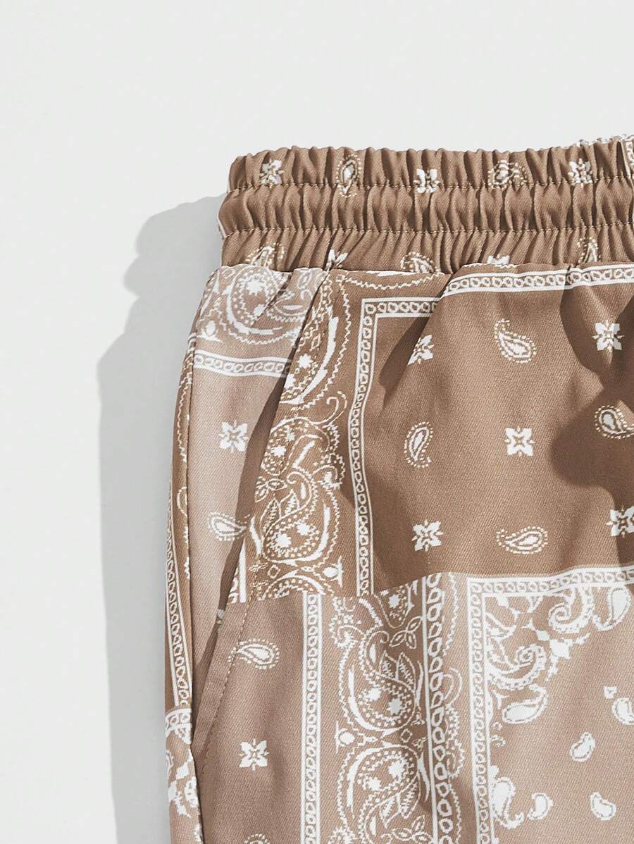 8774 1t-209 Pantalones Tejidos De Pierna Ancha Con Estampado Floral Y Cintura Elástica Para Hombre Con Cordón