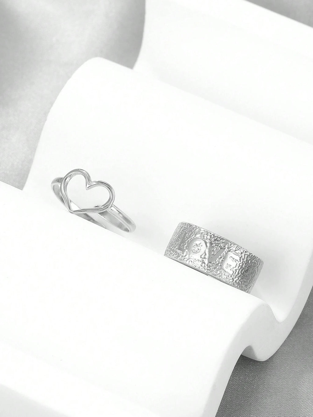9376 1b-070 Juego De Anillos ajustable En Forma De Corazón De Acero Inoxidable