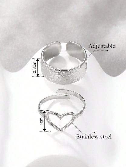 9376 1b-05-10 Juego De Anillos ajustable En Forma De Corazón De Acero Inoxidable