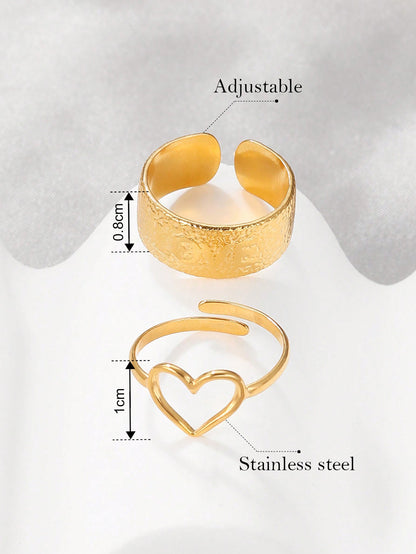 9375 a10-25 Juego De Anillos ajustable De Acero Inoxidable En Forma De Corazón