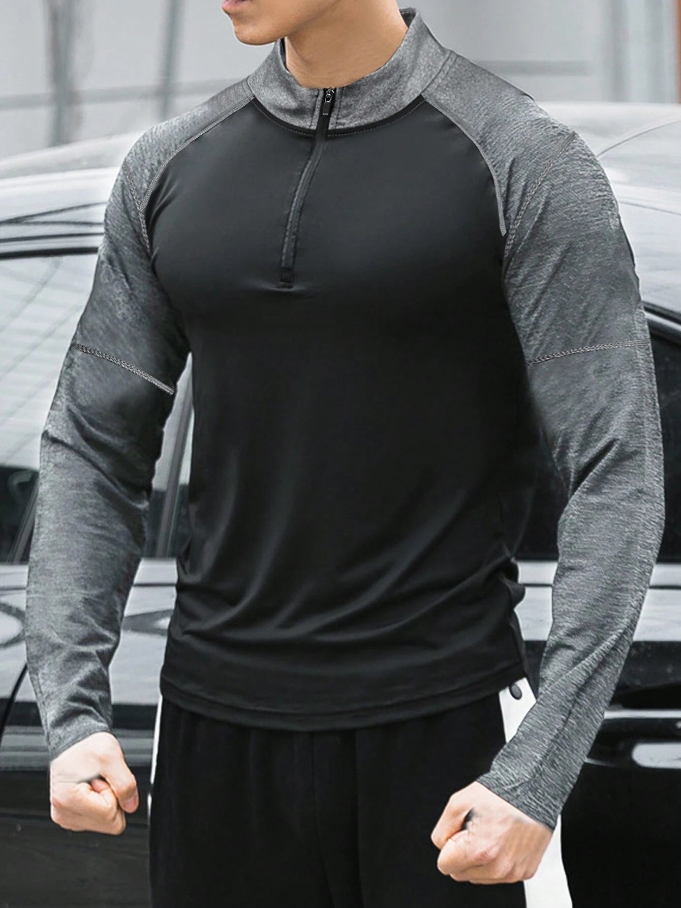 7556 1t-006 Hombres Cazadora deportiva de color combinado con cremallera cuarta