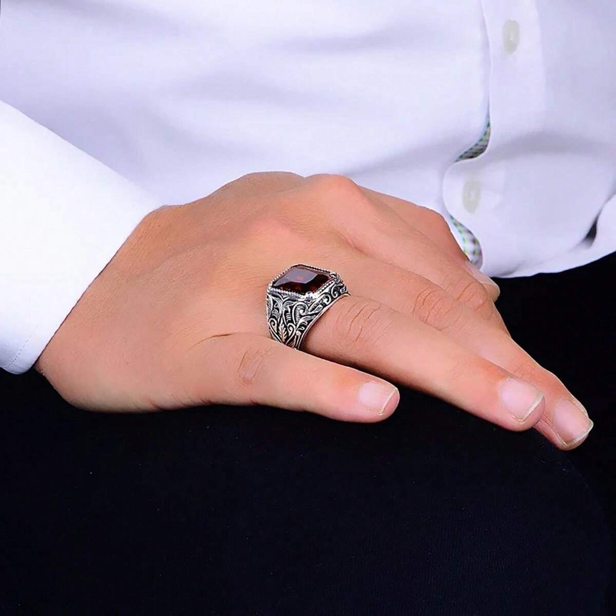 11485 B01-03  Anillo De Fiesta Chapado En Plata Para Hombre