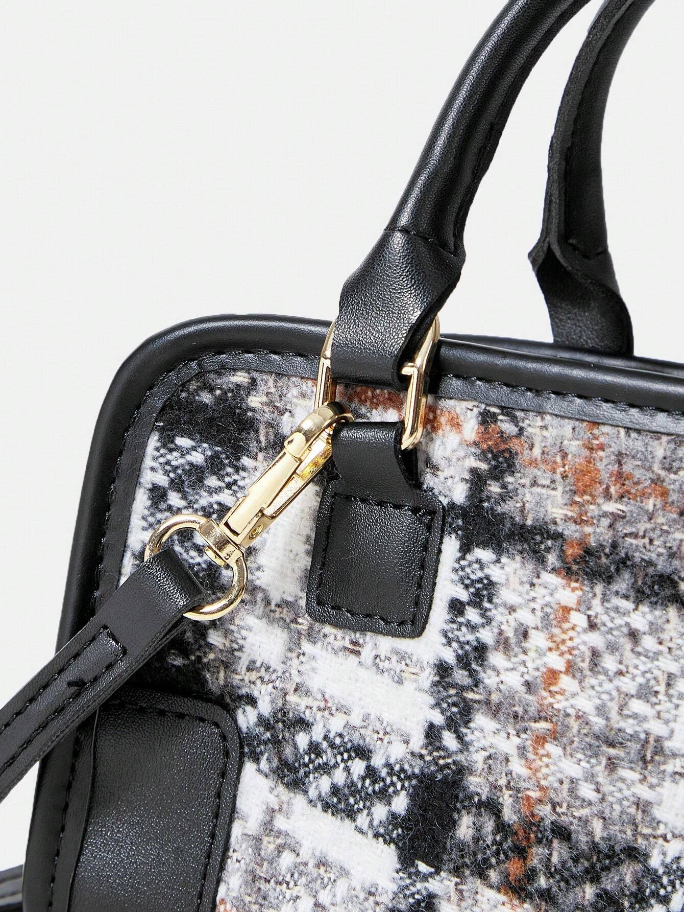 8768 1t-002 Bolsa De Bandolera A Cuadros Con Correa Ajustable
