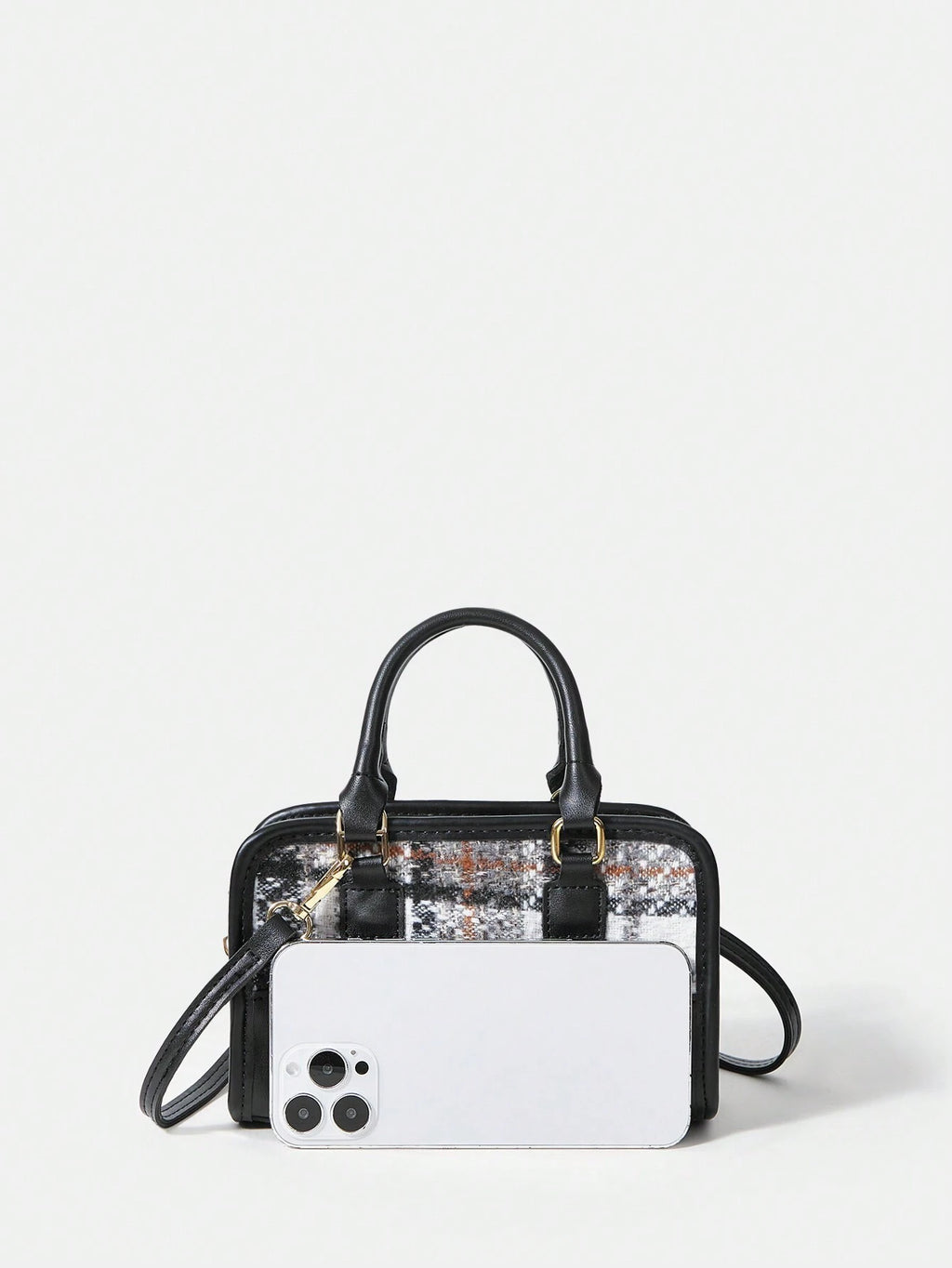 8768 1t-002 Bolsa De Bandolera A Cuadros Con Correa Ajustable