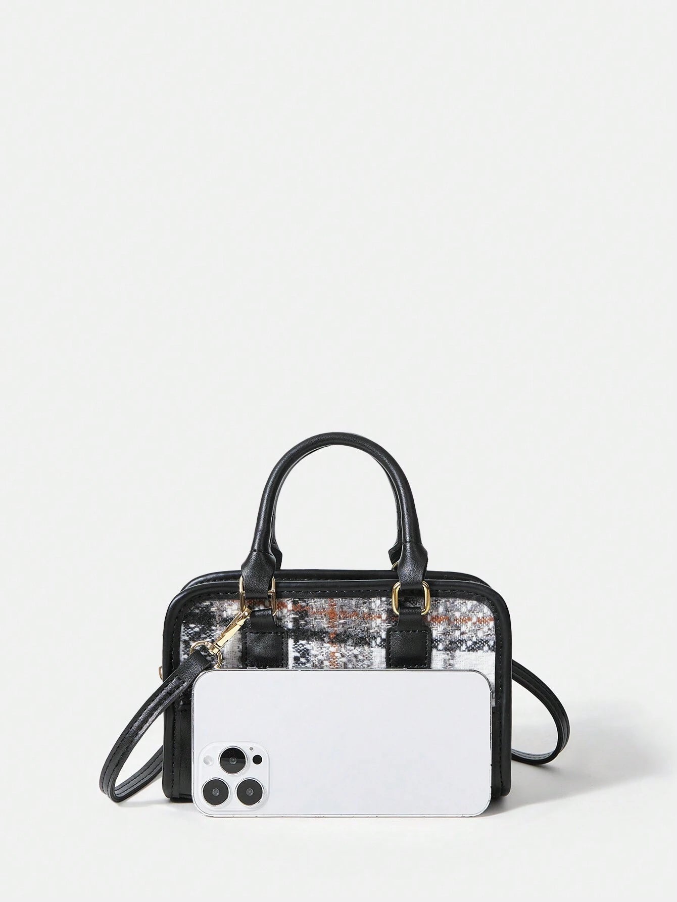 8768 1t-002 Bolsa De Bandolera A Cuadros Con Correa Ajustable