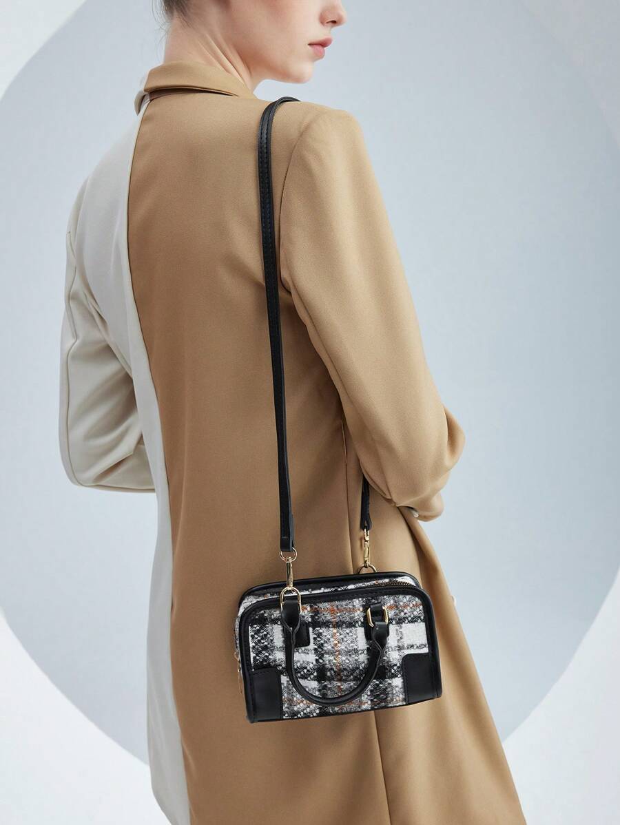 8768 1t-002 Bolsa De Bandolera A Cuadros Con Correa Ajustable