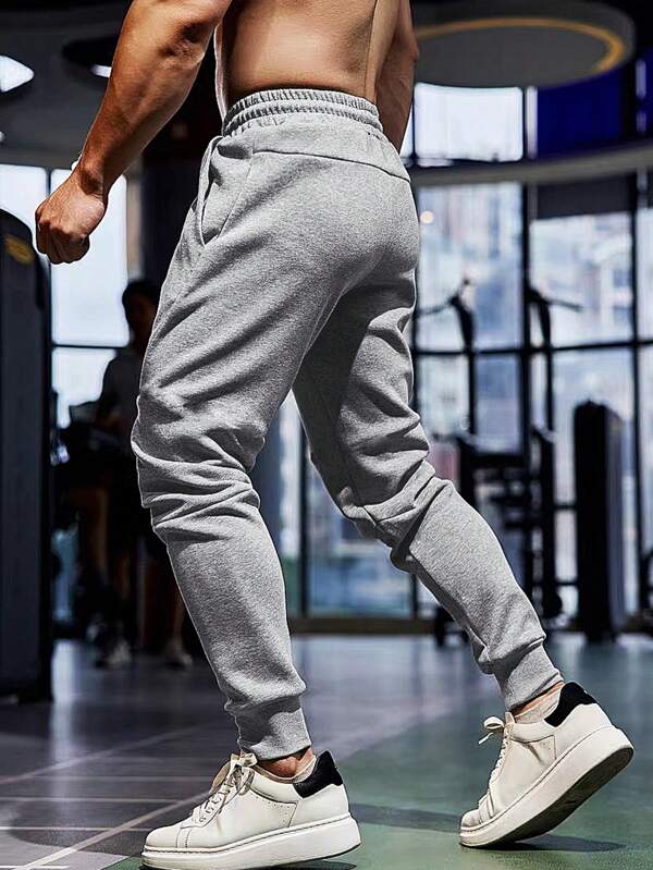 7858 1t-209 Pantalones deportivos con estampado de letra de cintura con cordón con bolsillo