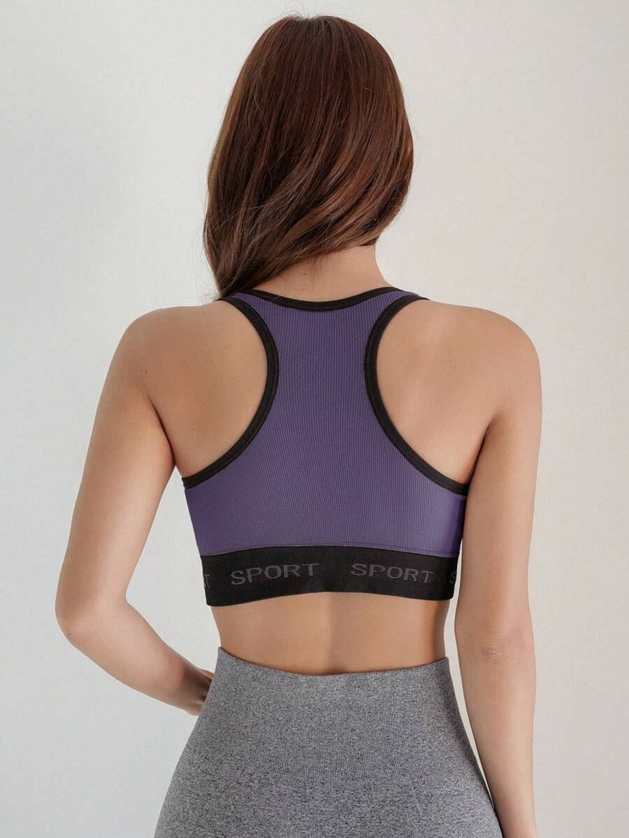 8905 1t-007 Sujetador De Cuello Redondo Con Bloques De Color Y Correa Tejida