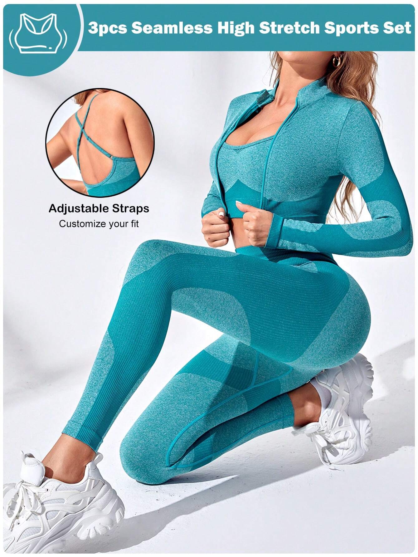 8253  1a-02-11 Conjunto De 3 Piezas De Deporte Para Mujer De Alta Elasticidad