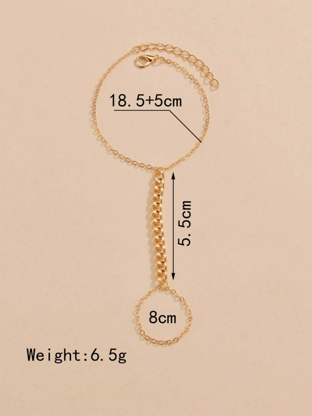 9489 1b-03-20 Una Pieza Pulsera De Cadenilla De Aleación En Forma De V Con Conectado De Anillo De Dedo