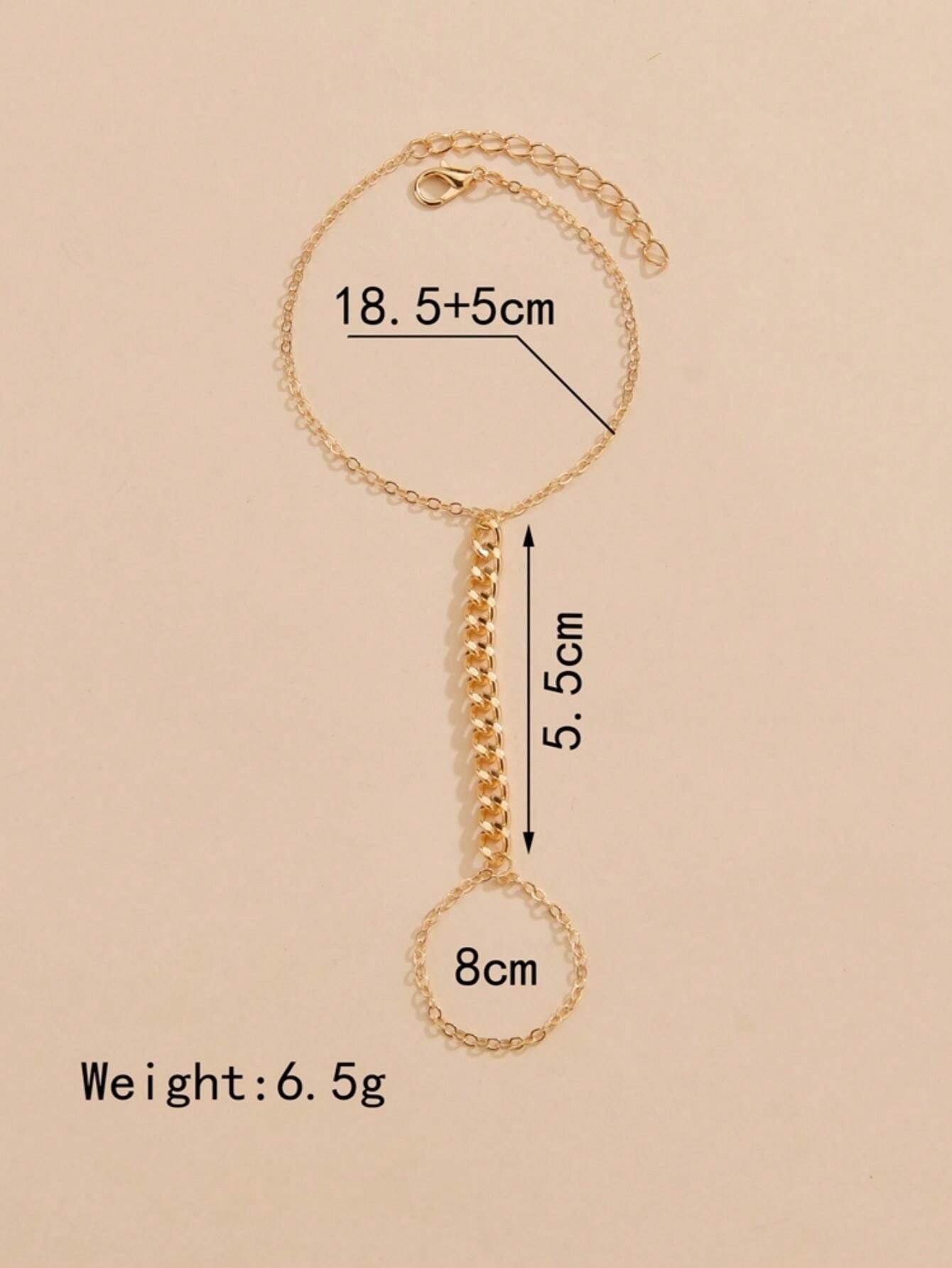 9489 1b-03-20 Una Pieza Pulsera De Cadenilla De Aleación En Forma De V Con Conectado De Anillo De Dedo