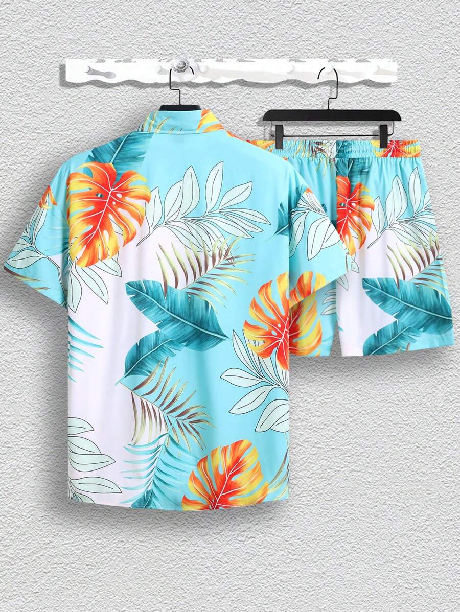 9912 2c-282 Conjunto De 2 Piezas De Camisa Y Shorts Con Estampado Tropical