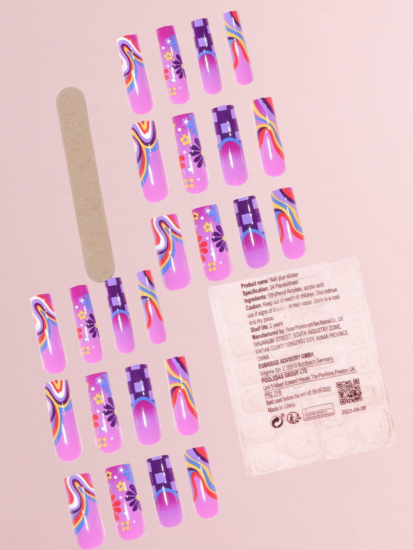 10965 1b-173 set Y2K Estético Largo Ataúd En Forma De Patrón Floral Puntas De Uñas