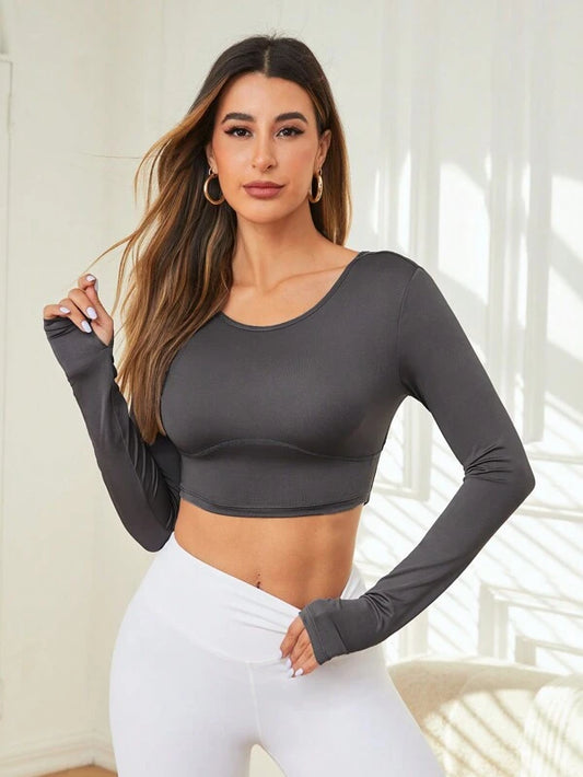 7153 1a-099 Camiseta deportiva crop con abertura con cordón trasero