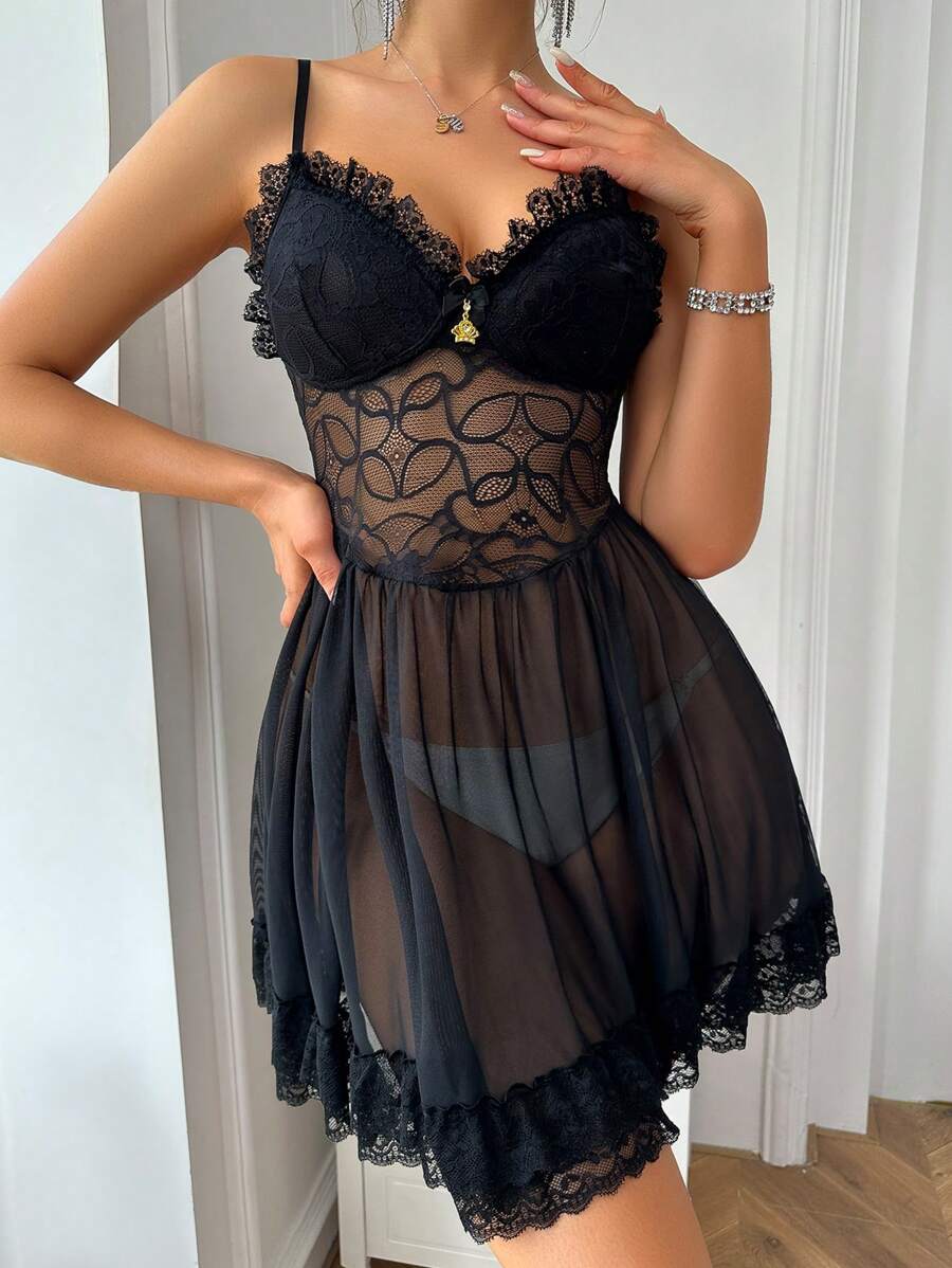 9045 1a-031 Vestido De Noche De Tirantes De Encaje Y Malla