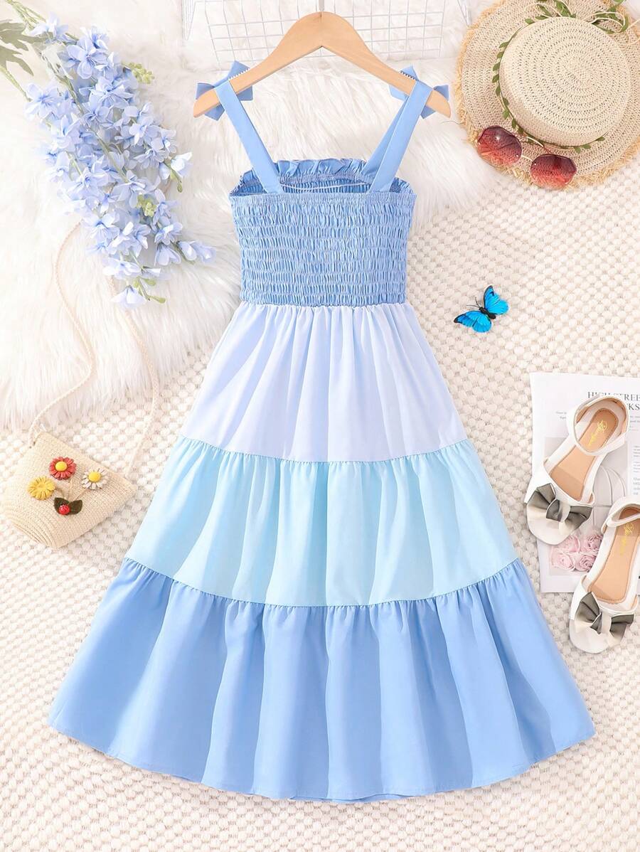 15839 2a-03-25 Vestido De Tirantes Para Adolescente Con Bloque De Color