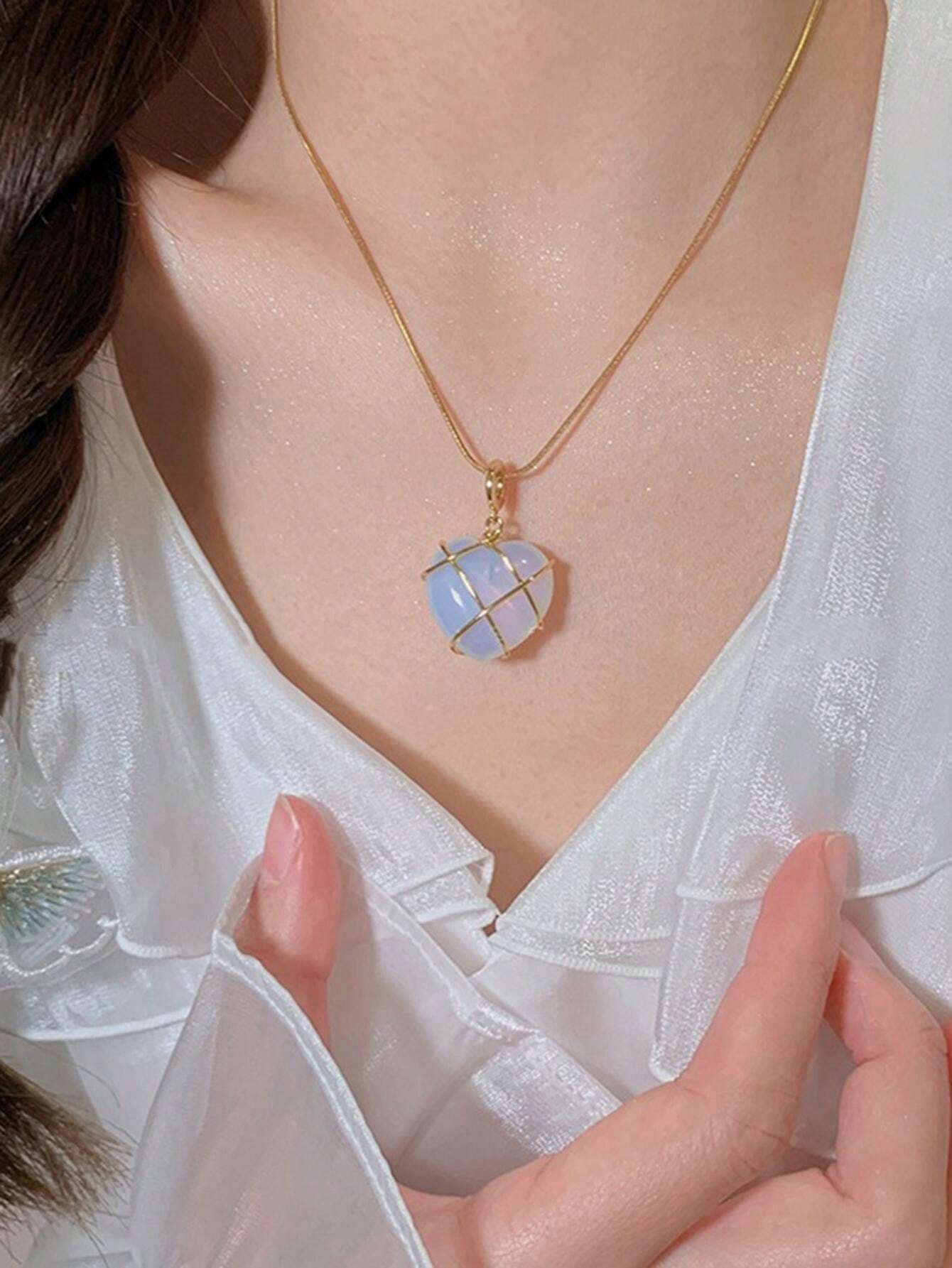 7180 b03-11 Collar De Cristal Con Colgante En Forma De Corazón Y Baphomet De Cobre Encantador Para Mujer
