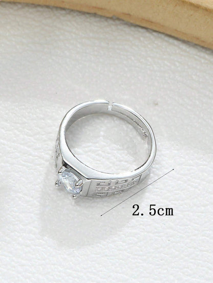 11498 1b-03-17 1 Anillo Abierto Elegante De Lujo Ligero De Cobre Con Incrustaciones De La Gran Muralla Con Diamante Simulado Para Hombres