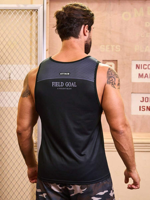 10839 2a-01-03 Camiseta Deportiva De Tanque Con Estampado De Letras Para Hombres