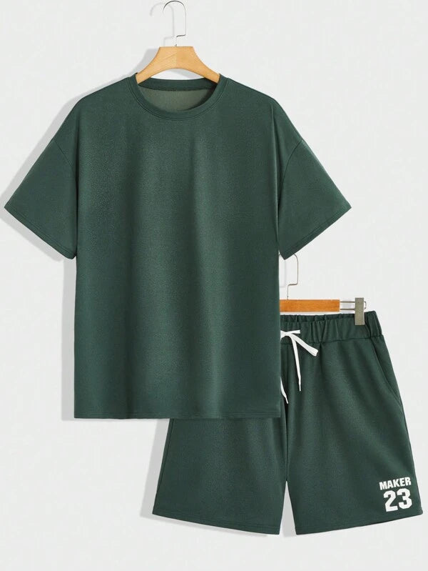 7731 2c-282 Manfinity Hypemode Conjunto De Dos Piezas Casual Para Hombre Con Impresión Digital Y Hombros Caídos