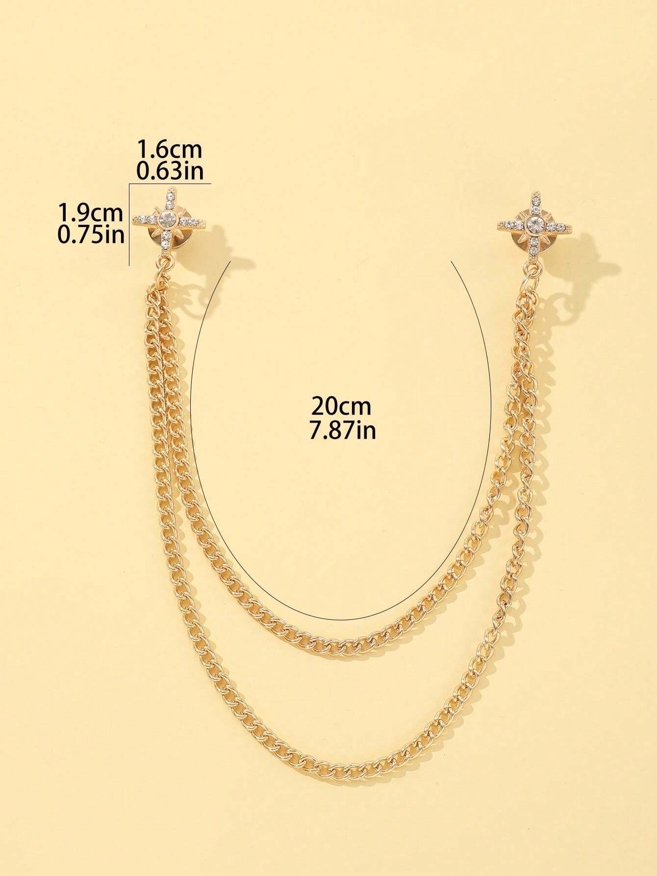 11086 1b-072 1 Pieza Broche Cruzado Y De Estrella De Dos Capas De Metal Dorado Con Cadena Y Incrustaciones De Estrás