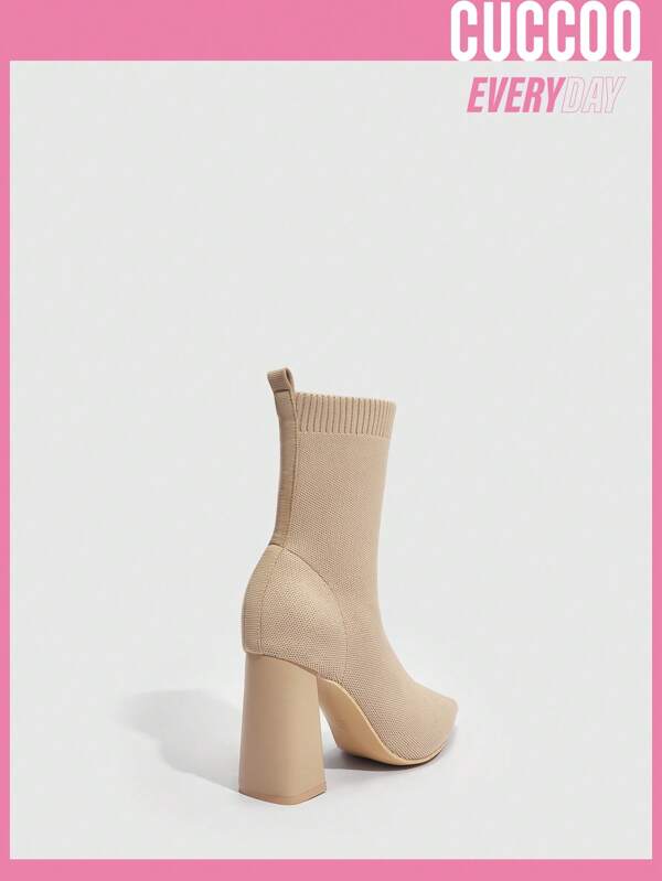 7675 1t-001 Botines De Punto Stretch Con Punta Afilada Y Tacón Grueso Para Mujeres