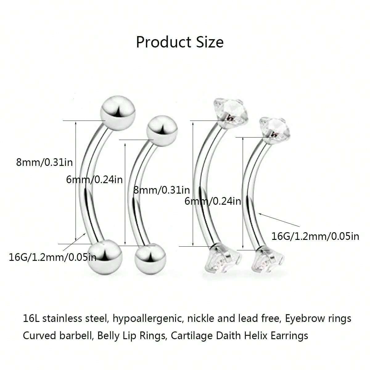 10017 1b-076 Cuatro Piezas Piercing de cejas De Acero Inoxidable