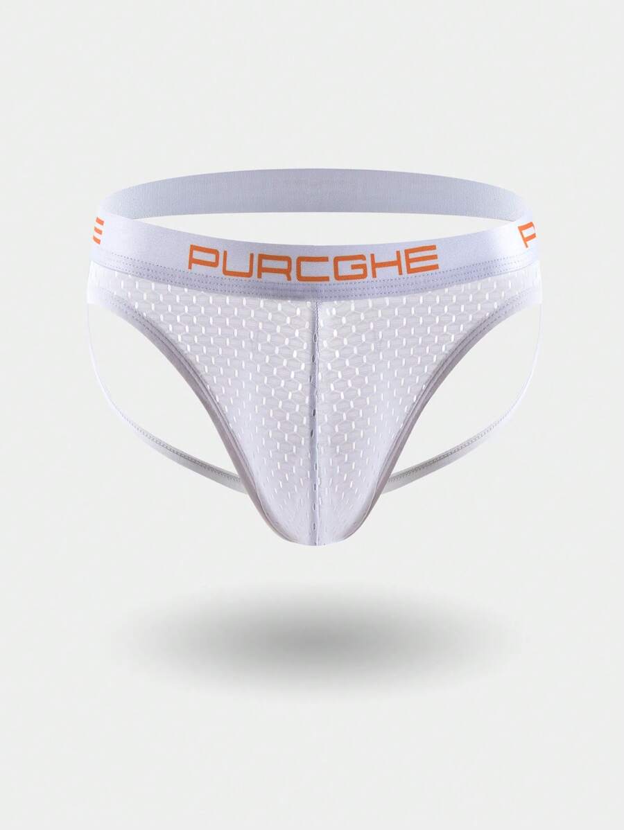 9274 1a-105 Tanga De Hombre Con Panel De Tela Con Texto