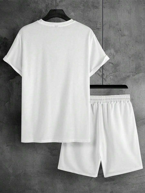 12088 A04-03 Conjunto De Camiseta De Manga Corta Con Letra Impresa Y Pantalones Cortos Para Hombres