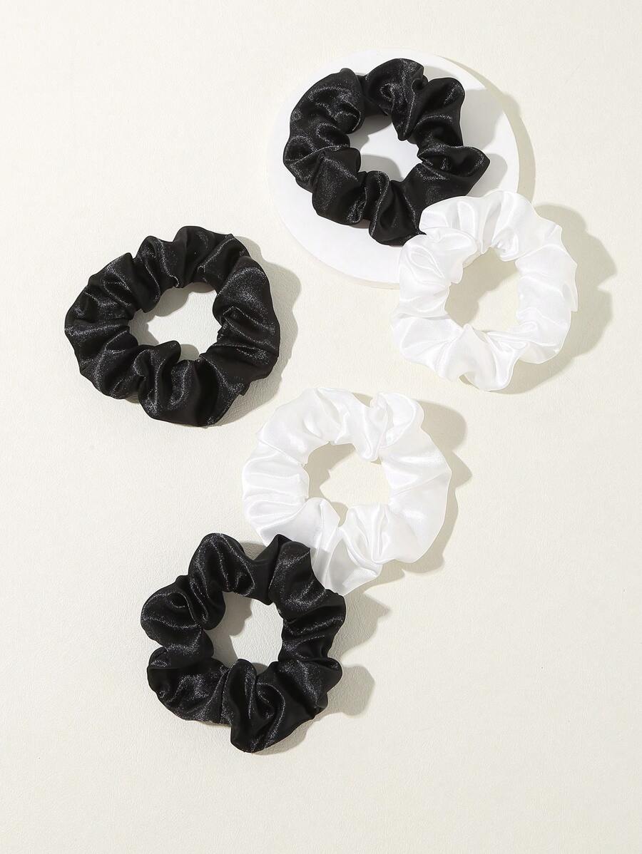 10102 1b-03-03 Set 8 Pzas De Scrunchies De Satén De Color Sólido En Negro Y Blanco