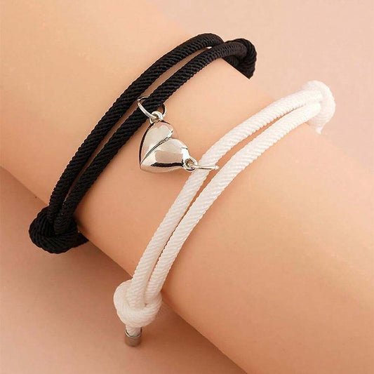 9608 b01-31 Dos Piezas/set Brazalete Trenzado De Cuerda Ajustable Con Magnético En Forma De Corazón Para Parejas