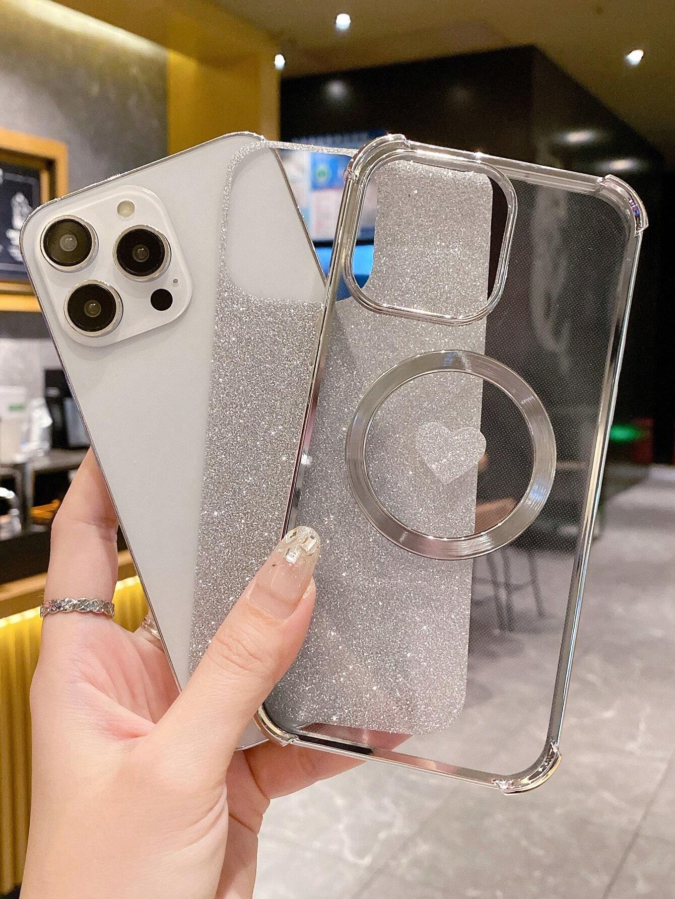 8375 2t-014 Funda De Teléfono Magnético Con Corazon Brillante Galvanizado