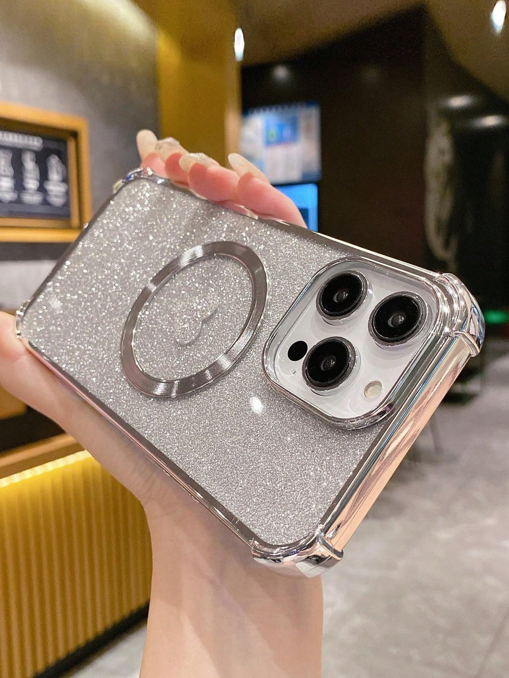 8375 2t-014 Funda De Teléfono Magnético Con Corazon Brillante Galvanizado