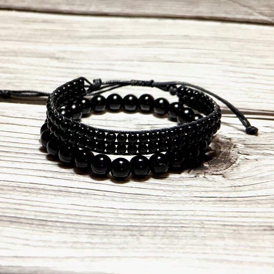 9609 1b-01-31 Conjunto de dos Pulseras De Obsidiana Hecha A Mano A La Moda